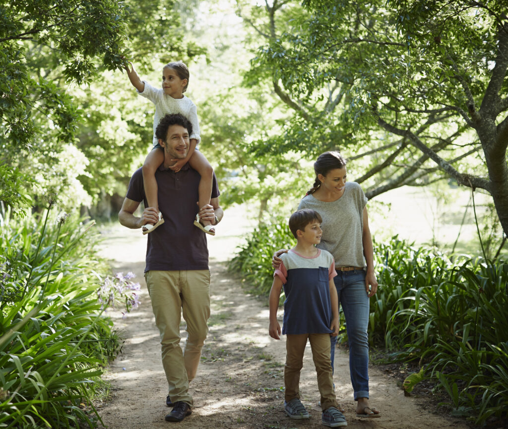 Family walking in park